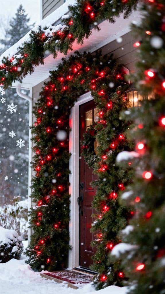 pine garland with red lights