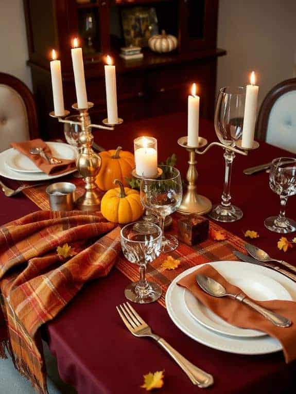 plaid runners on tablecloth