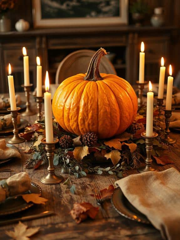 pumpkins and taper candles