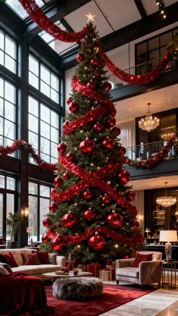 red ornaments and garland