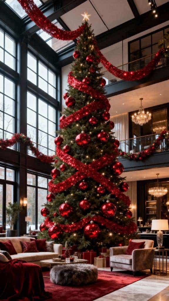 red ornaments and garland