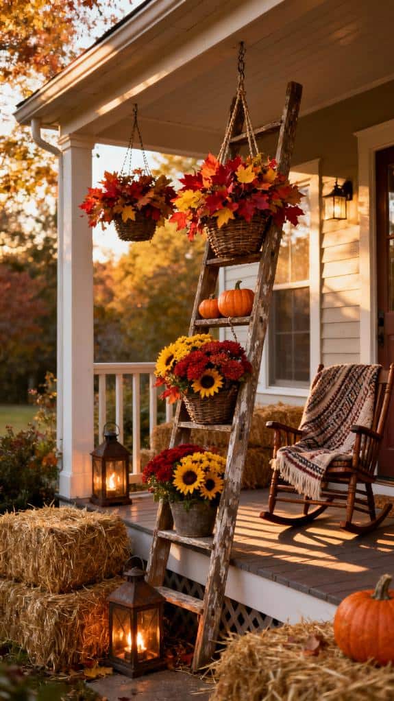 rustic ladder with baskets