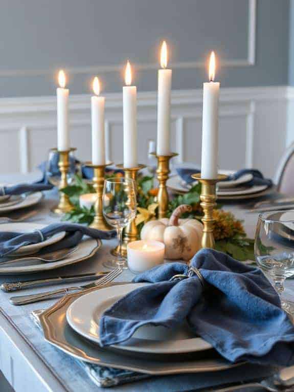 soft blue candles brass holders