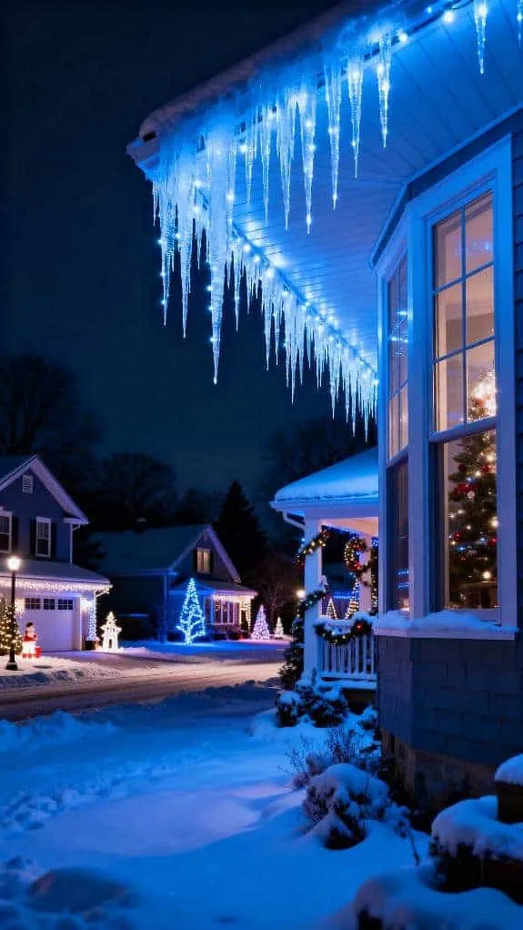 soft blue icicle lights