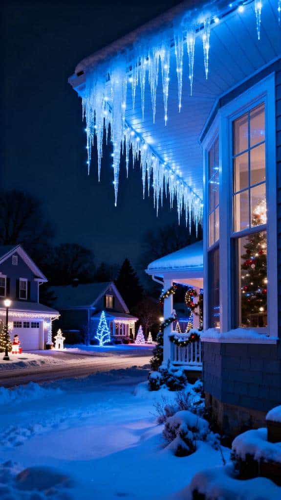 soft blue icicle lights
