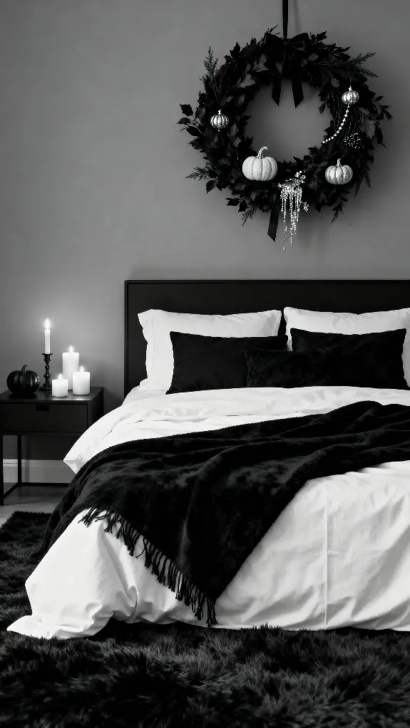 spooky black and white decor