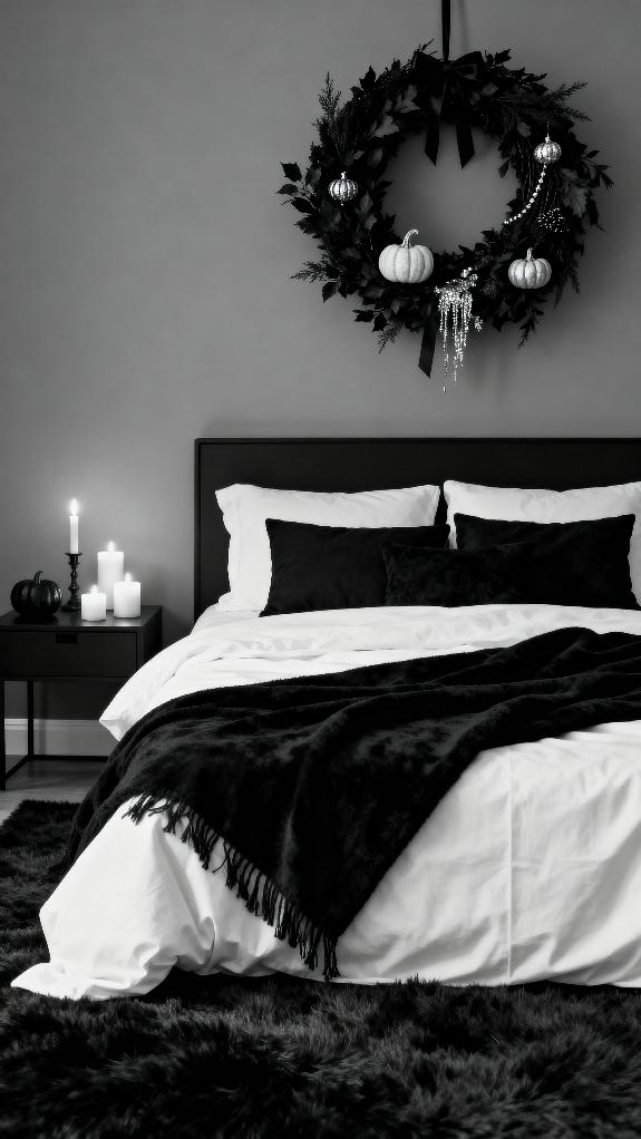 spooky black and white decor