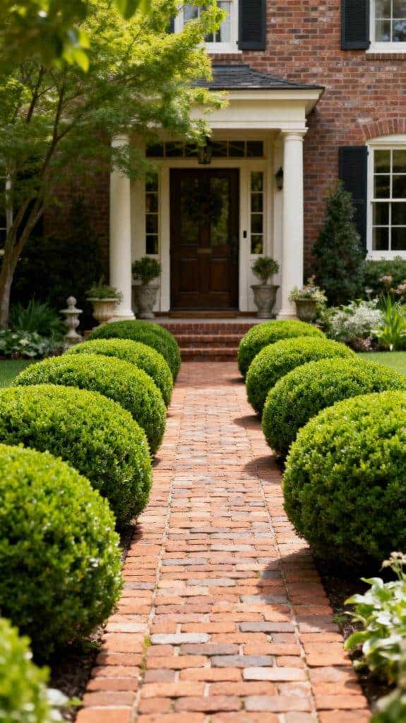 staggered boxwood shrubs design