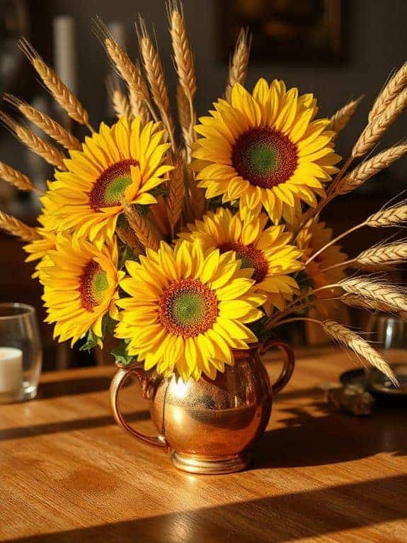 sunflowers wheat copper vase