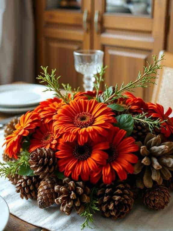 thanksgiving centerpiece with zinnias