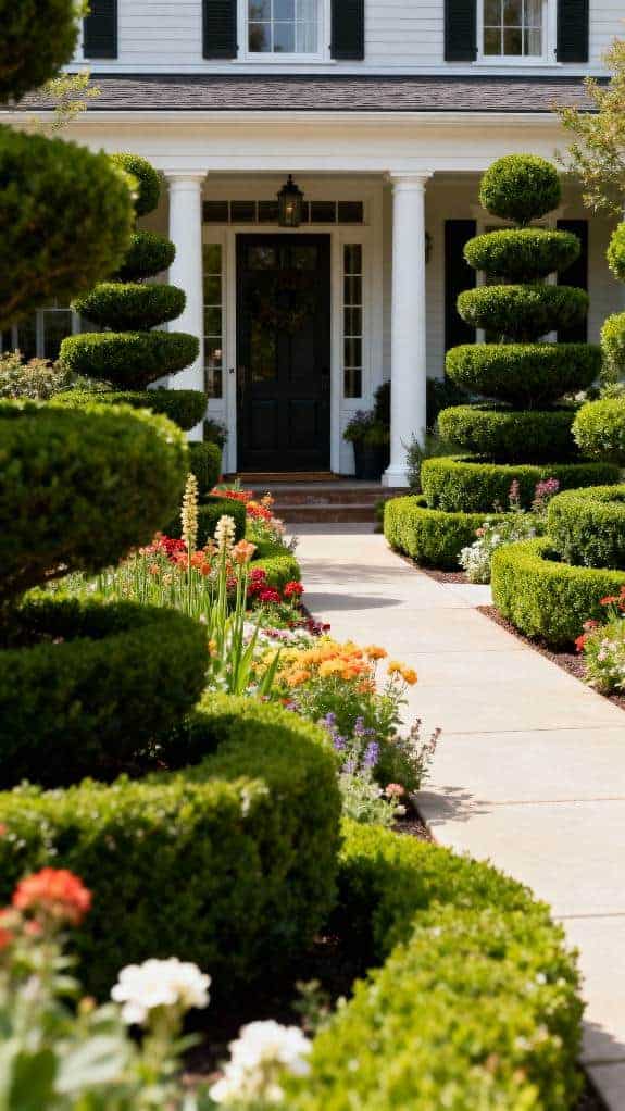 tiered boxwood with seasonal flowers