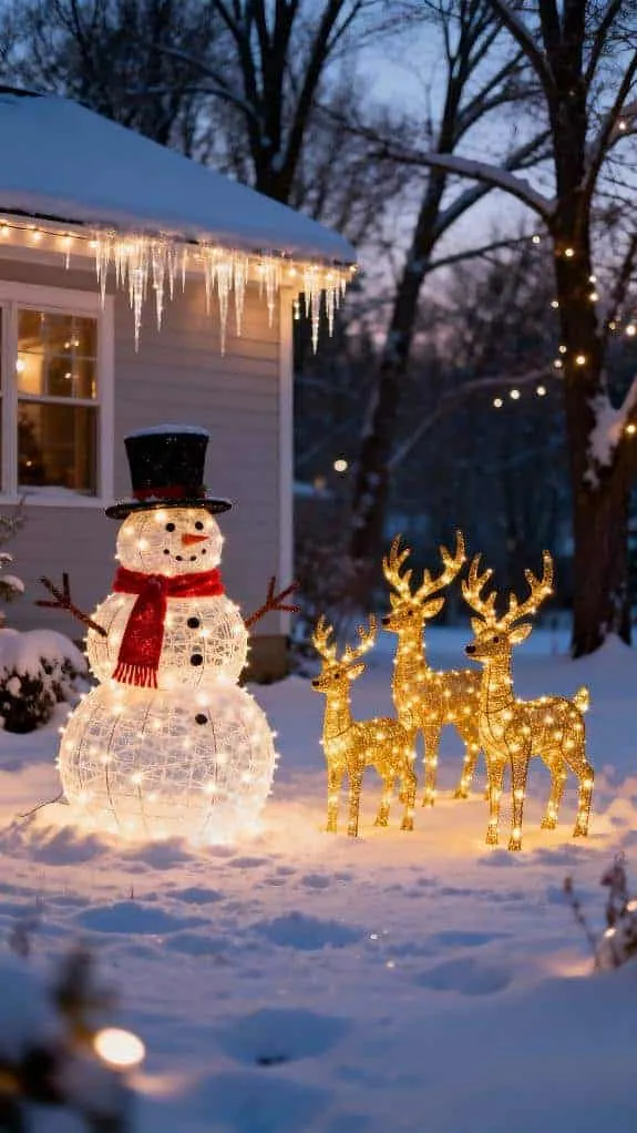 twinkle lit snowman reindeer decorations