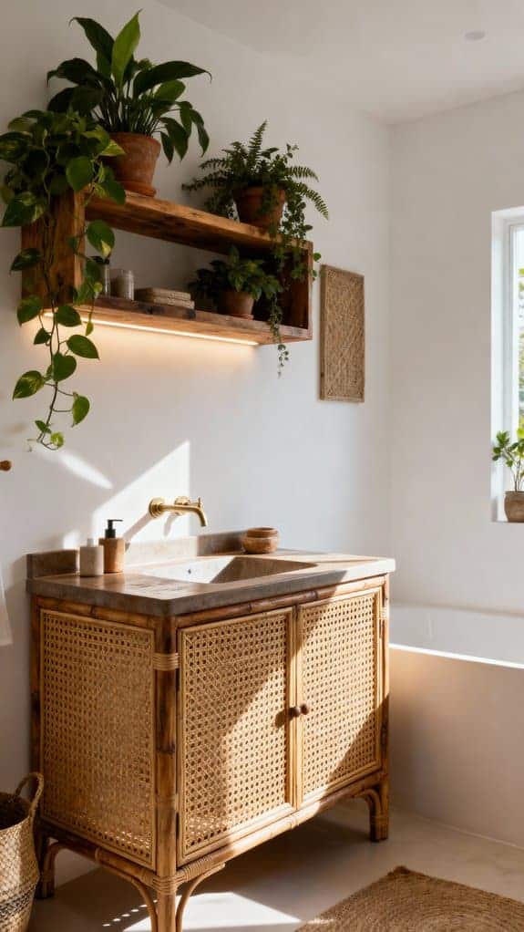 boho bathroom with greenery