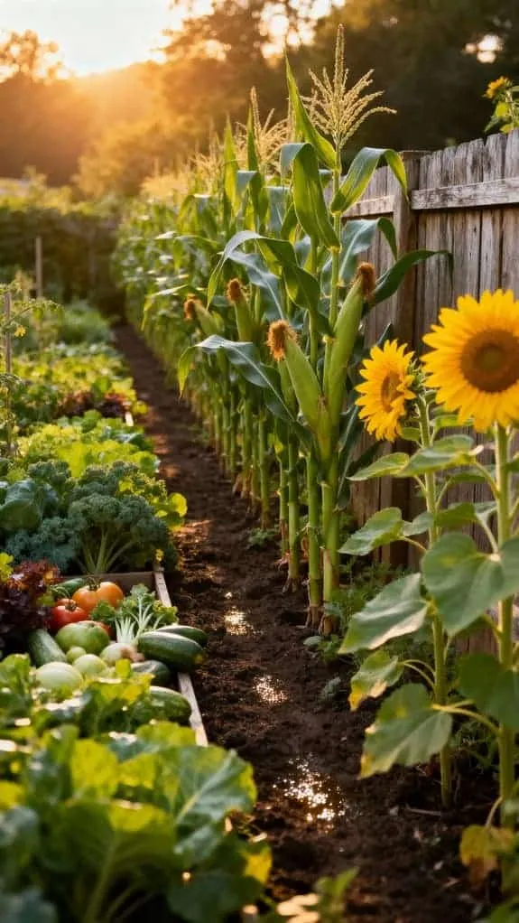 corn and sunflower rows