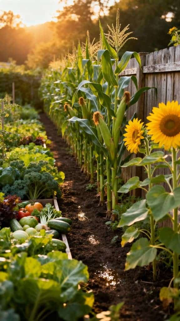 corn and sunflower rows