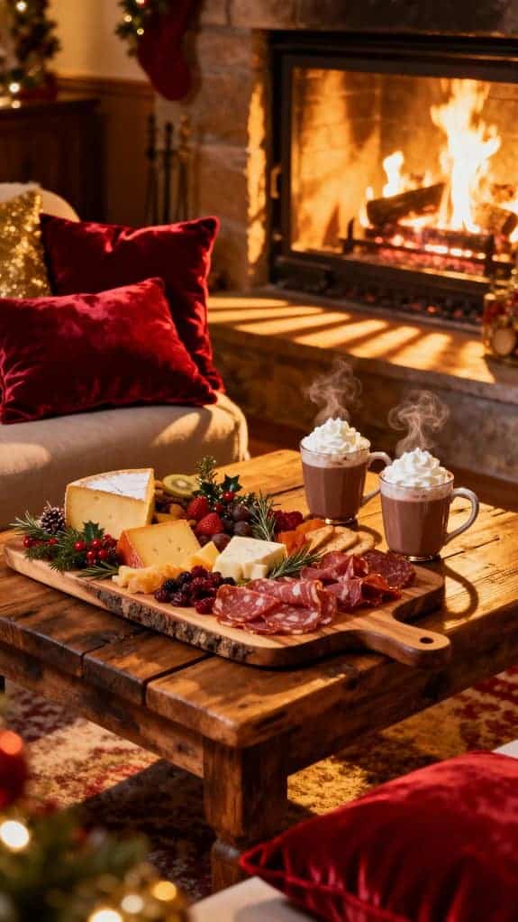 cozy fireplace with treats