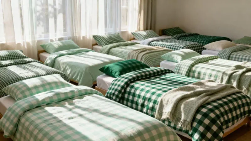 cozy green gingham bedding