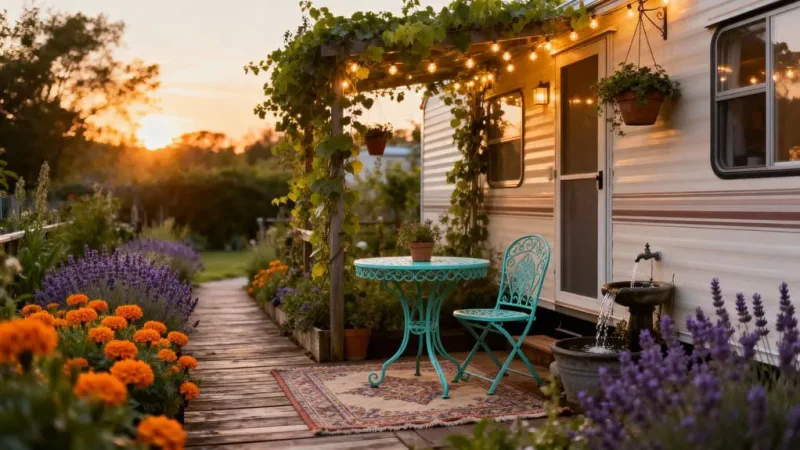 cozy outdoor mobile home gardens