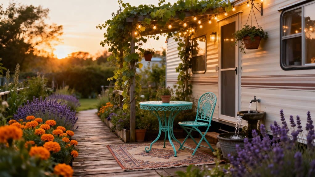 cozy outdoor mobile home gardens