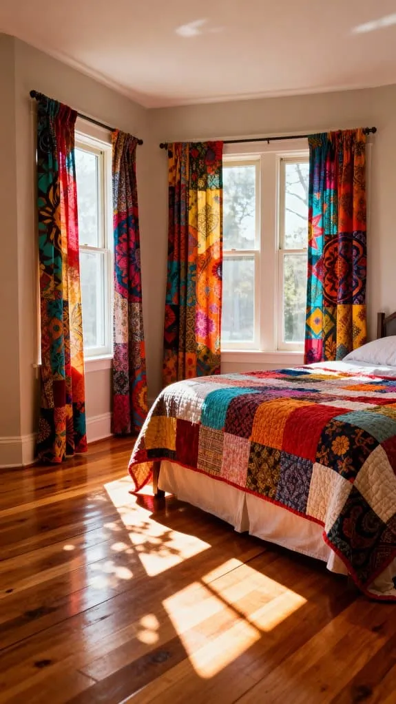 eclectic bedding and curtains