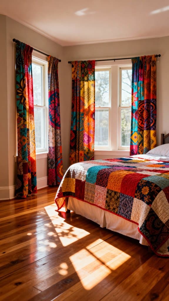 eclectic bedding and curtains