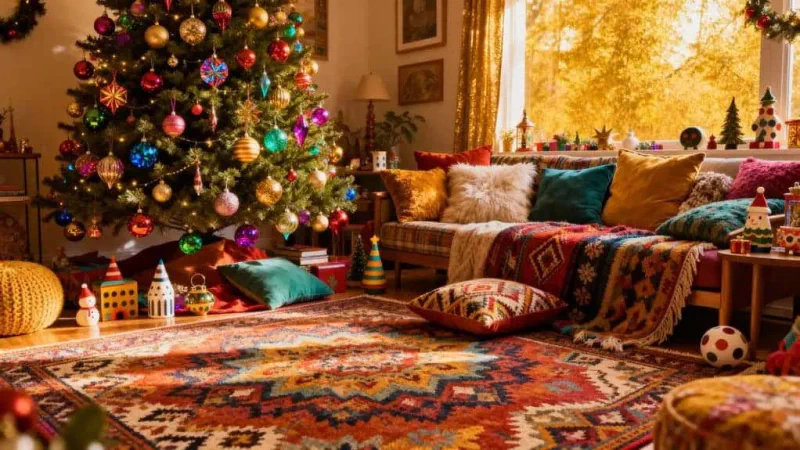 eclectic colorful holiday decor