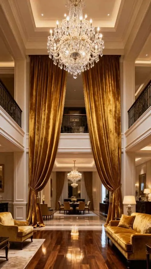 elegant curtains and chandelier