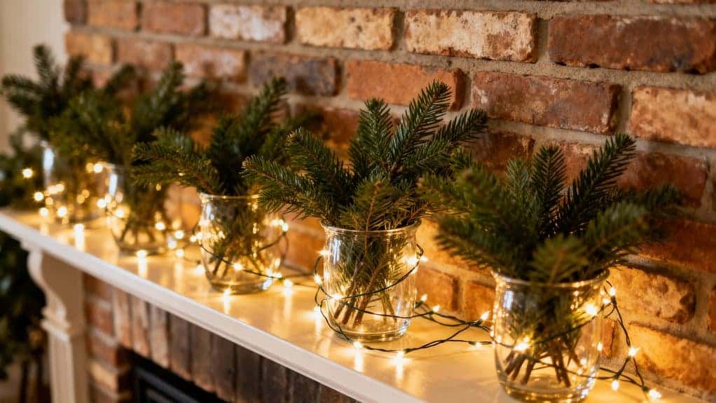 evergreen vases with lights