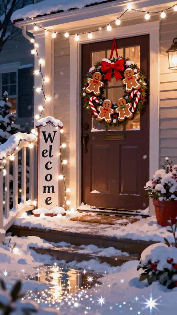 festive snowy porch decor