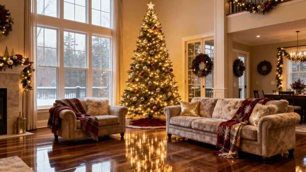 festive tree by window