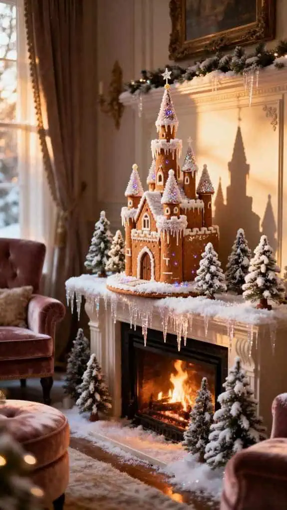 frosted gingerbread castle display