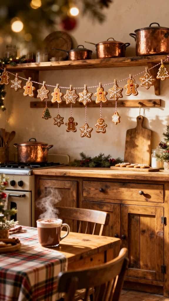gingerbread garlands wooden shelves