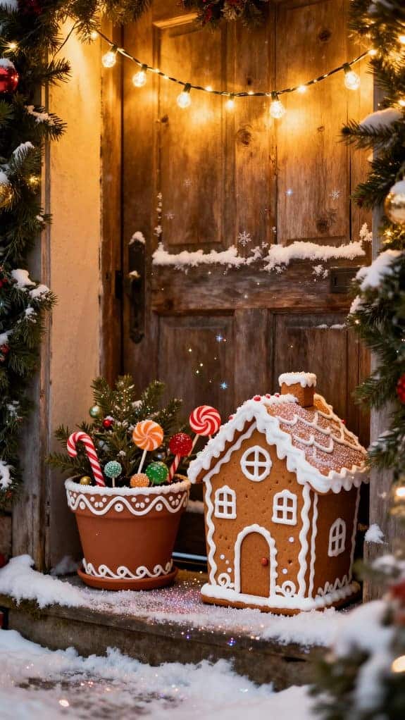 gingerbread planters twinkling lights