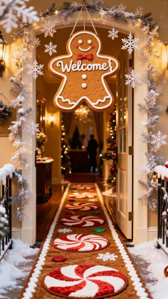 gingerbread themed holiday entryway decorations
