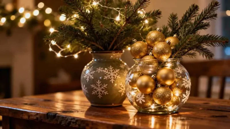 layered vases with baubles