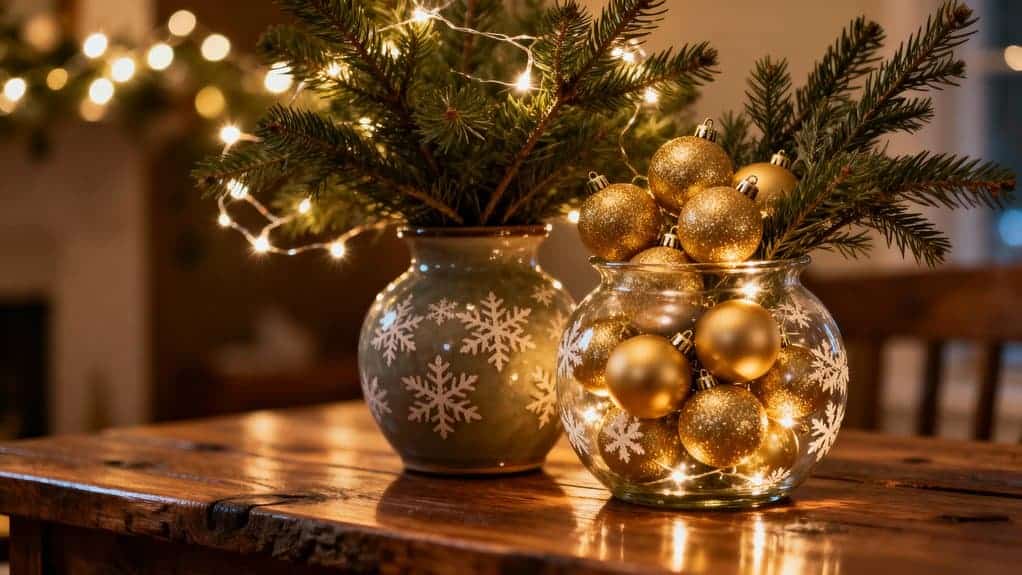 layered vases with baubles