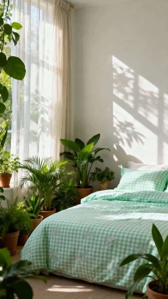 mint gingham and plants