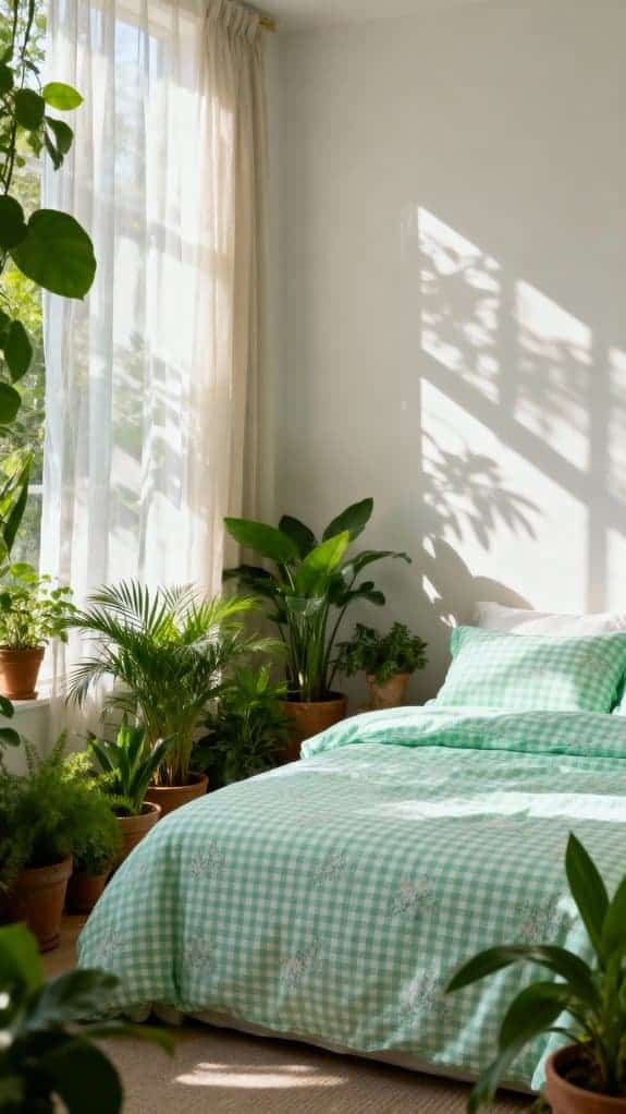 mint gingham and plants