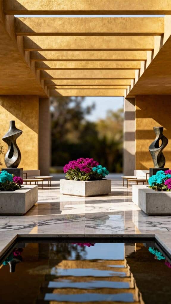 modern concrete planter courtyard
