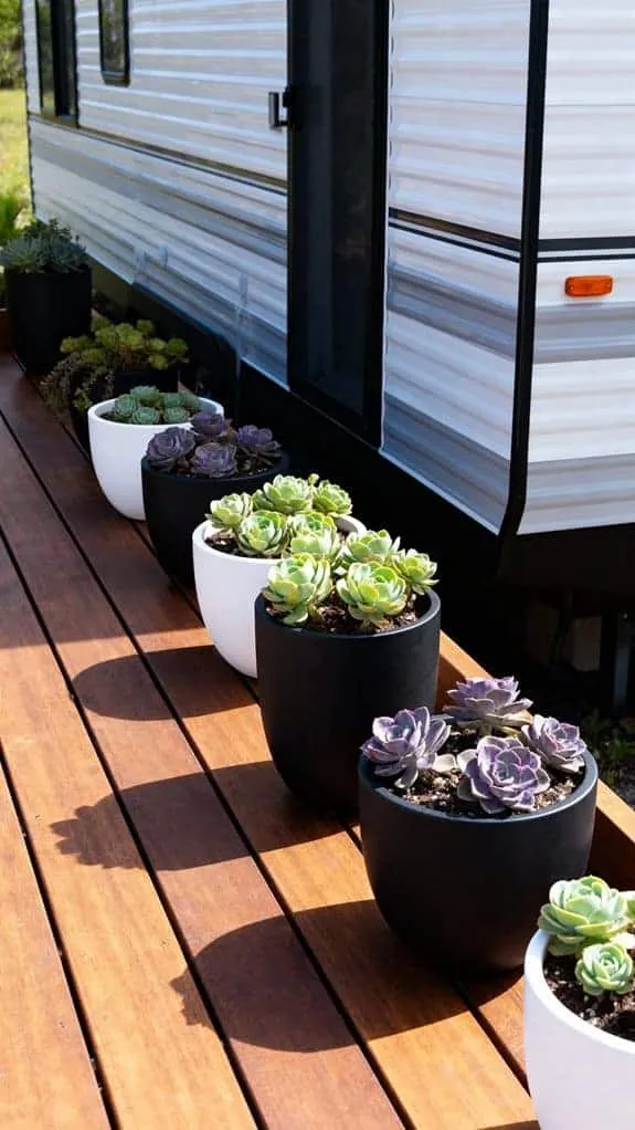 modern succulent deck garden