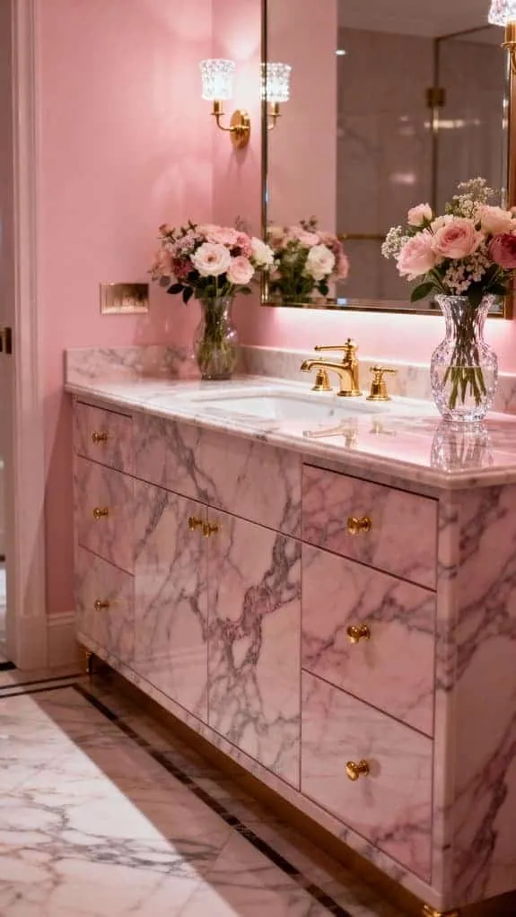 romantic pink marble bathroom