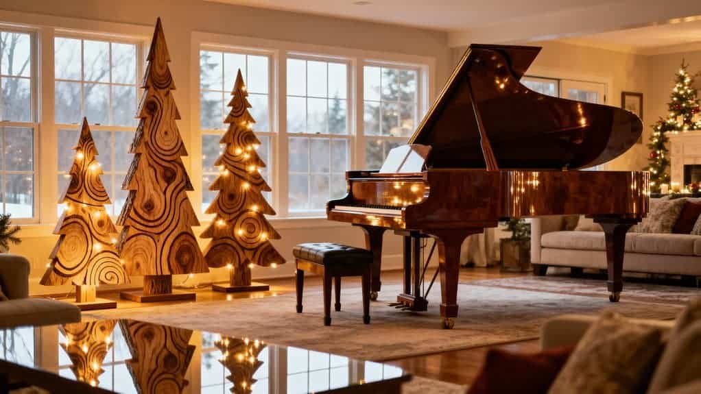 rustic trees by piano