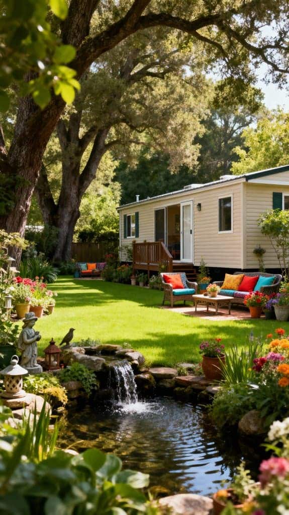 serene garden with water feature