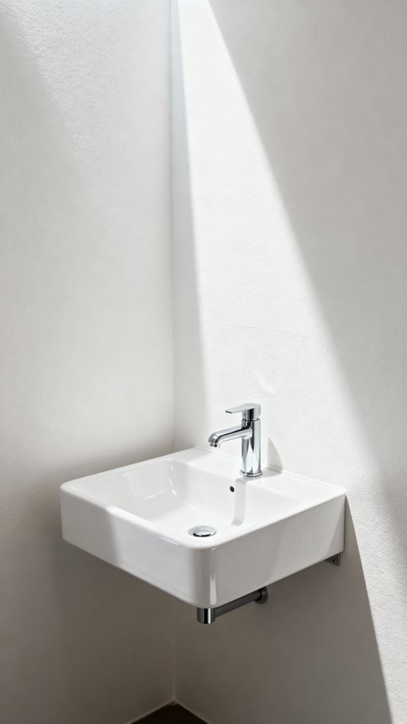 sleek minimalist white bathroom