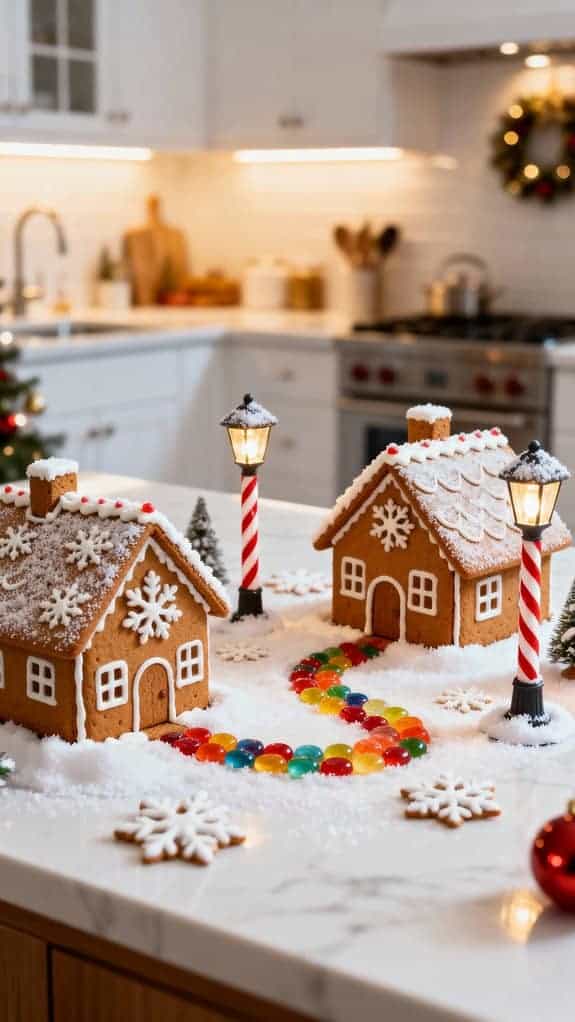 whimsical gingerbread village display