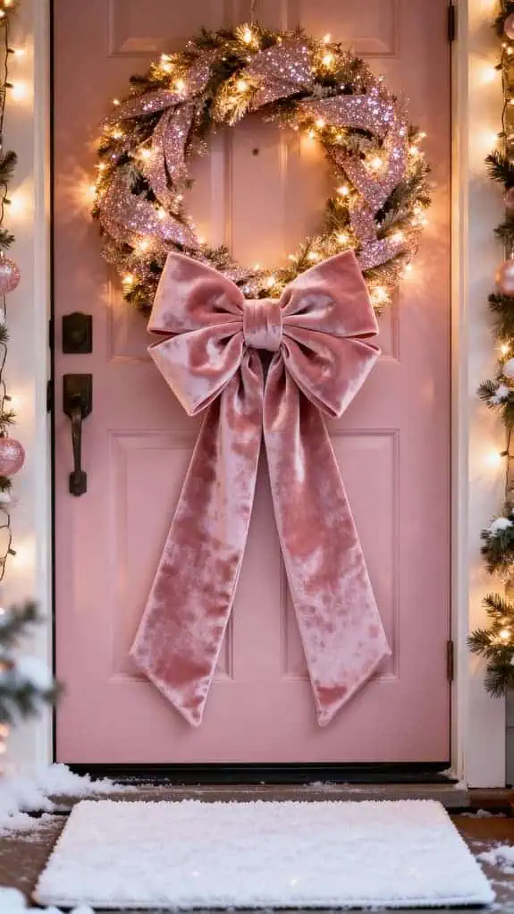 whimsical pink holiday entryway