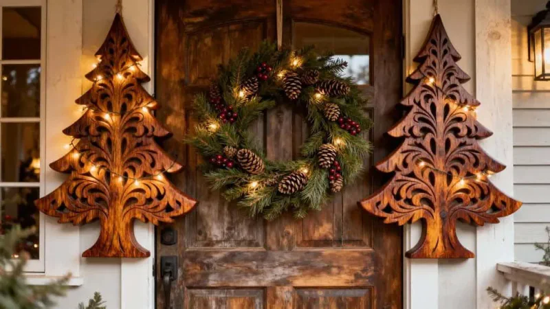 wooden trees and wreath