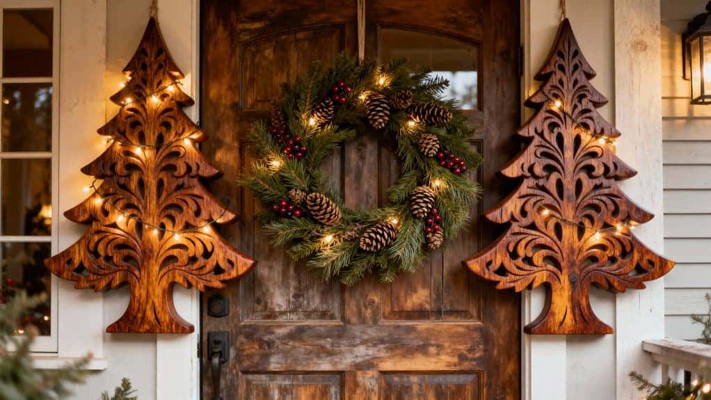 wooden trees and wreath