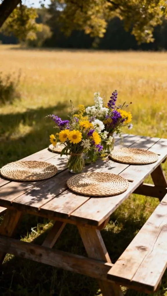 boho picnic table setup