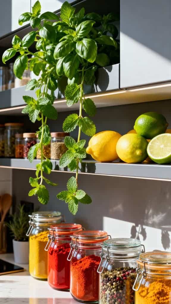 colorful open kitchen shelving